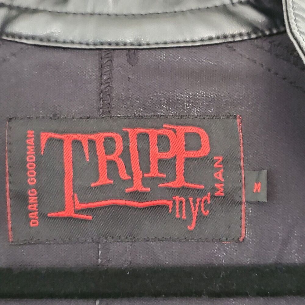 VTG TRIPP NYC Black Trench Coat Jacket Punk Gothic Hellraiser Bondage Men's M - Picture 3 of 16